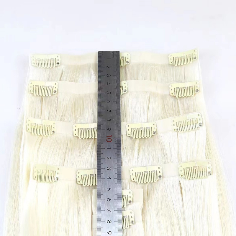 Wholesale Russian Virgin Bone Straight Clip In Hair Double Drawn Seamless PU Skin Weft Hair Extensions 100% Human Hair Pieces