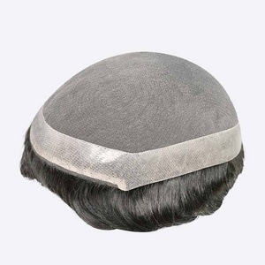 Breathable Swiss Lace Top Toupee With PU Around 100% Human Hair Toupee for Men