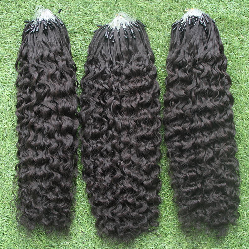 2016 Unprocessed Natural Black Micro Loop Ring Hair Extensions for women