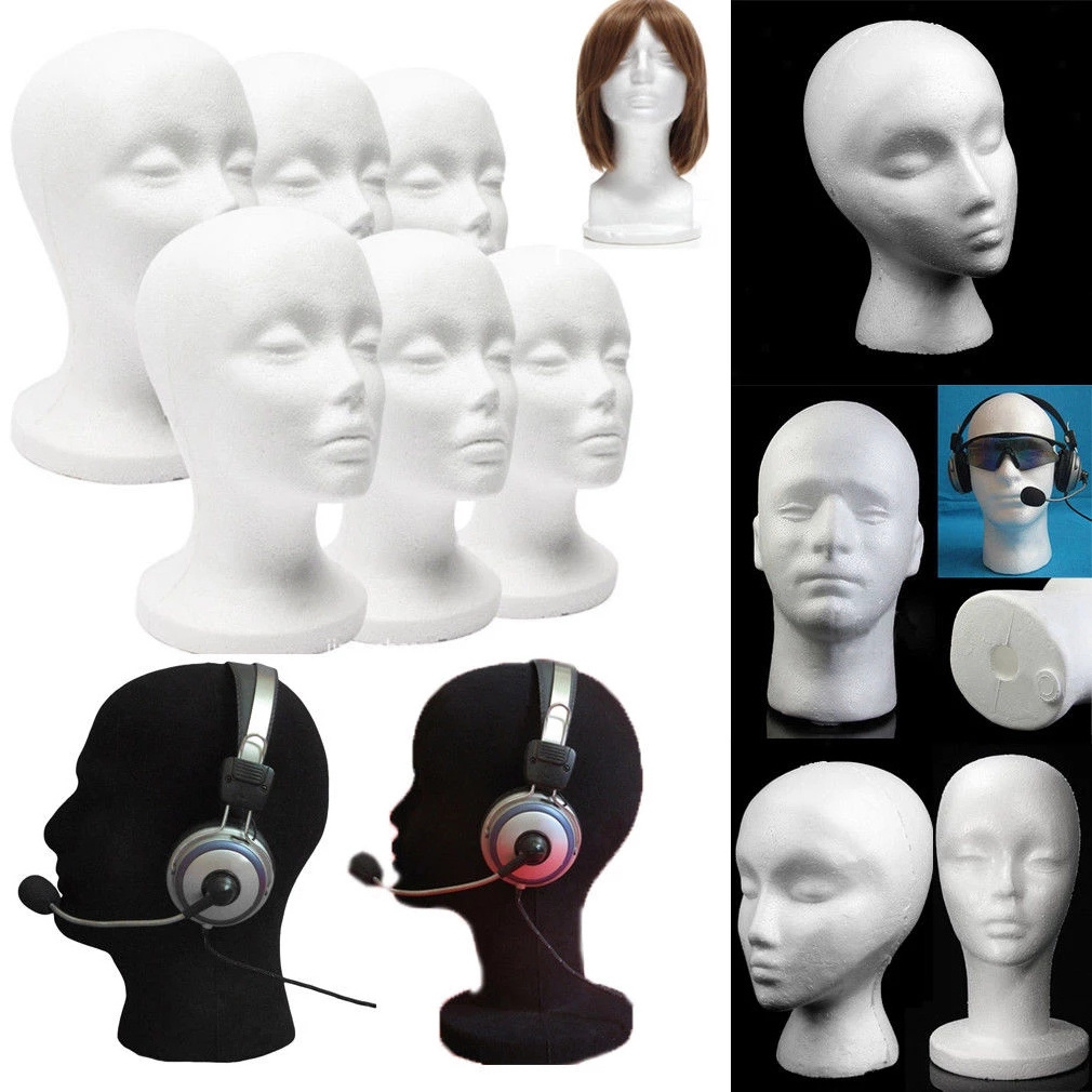 Female Styrofoam Mannequin Wig Glasses Hat Display Stand Popular Foam Head Model Storage Holders White