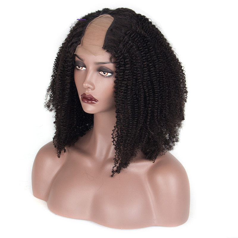 LM Hair Afro Kinky Curly U Part Wig 100% Mongolian Human Hair Wig Middle Openning 2*4 Inches Size Wig