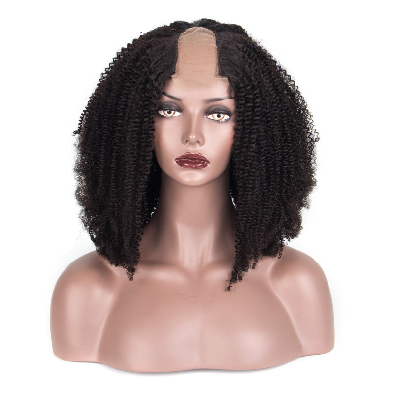 LM Hair Afro Kinky Curly U Part Wig 100% Mongolian Human Hair Wig Middle Openning 2*4 Inches Size Wig