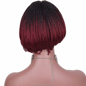 Short Synthetic Lace Front Braided Wigs for Black Women Dark Roots Burgundy Ombre wig