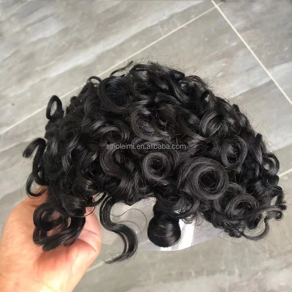 New style Toupee for Man European Human Hair Replacement Systems Men Hairpiece 20mm Curl PU Mens Wig