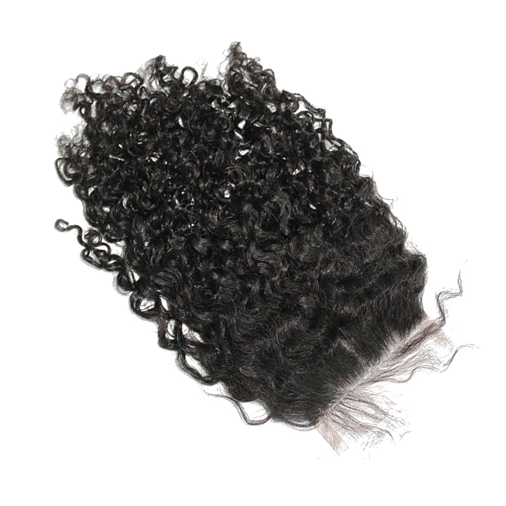 3B 3C Kinky Curly Silk Base Lace Closure Closure Pre Plucked Human Remy Hair With Baby Hair Bleached Knots Brazilian