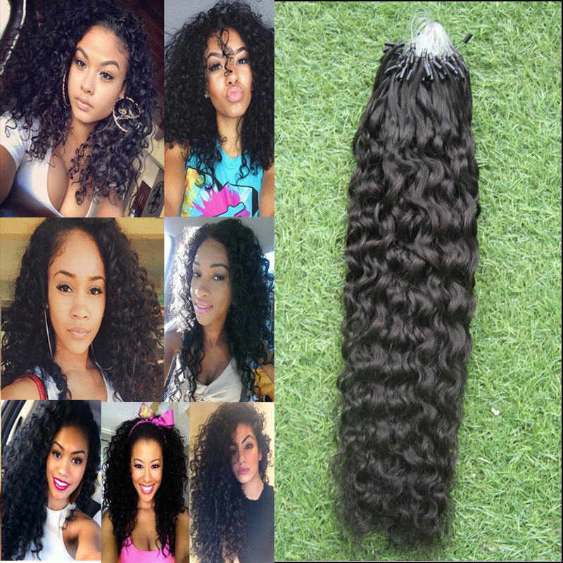 2016 Unprocessed Natural Black Micro Loop Ring Hair Extensions for women