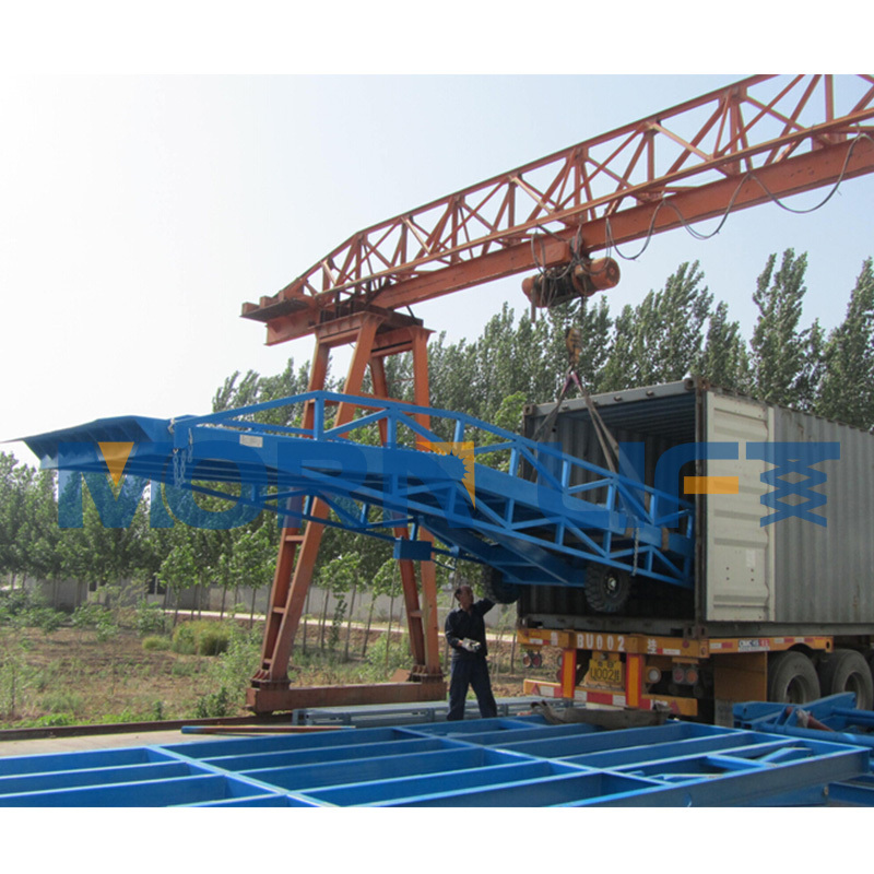 10t Manual Hydraulic Forklift Mobile Container Loading Ramp 11*2.08m Table Size Wheel Chock Anti-sjid Solid Tires 1.0-1.8m 400mm