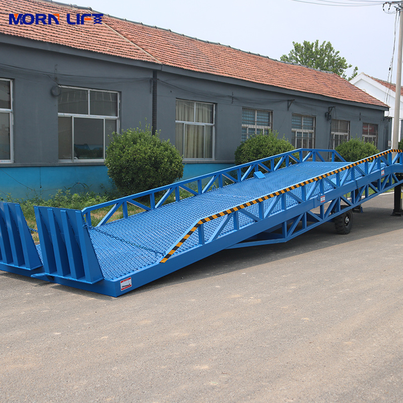 10t Manual Hydraulic Forklift Mobile Container Loading Ramp 11*2.08m Table Size Wheel Chock Anti-sjid Solid Tires 1.0-1.8m 400mm