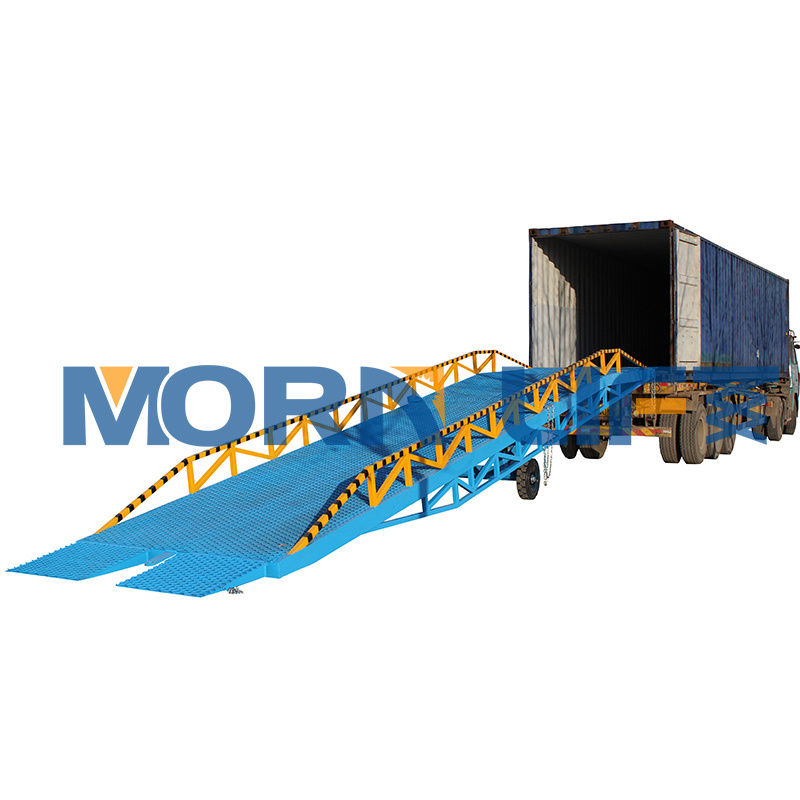 10t Manual Hydraulic Forklift Mobile Container Loading Ramp 11*2.08m Table Size Wheel Chock Anti-sjid Solid Tires 1.0-1.8m 400mm