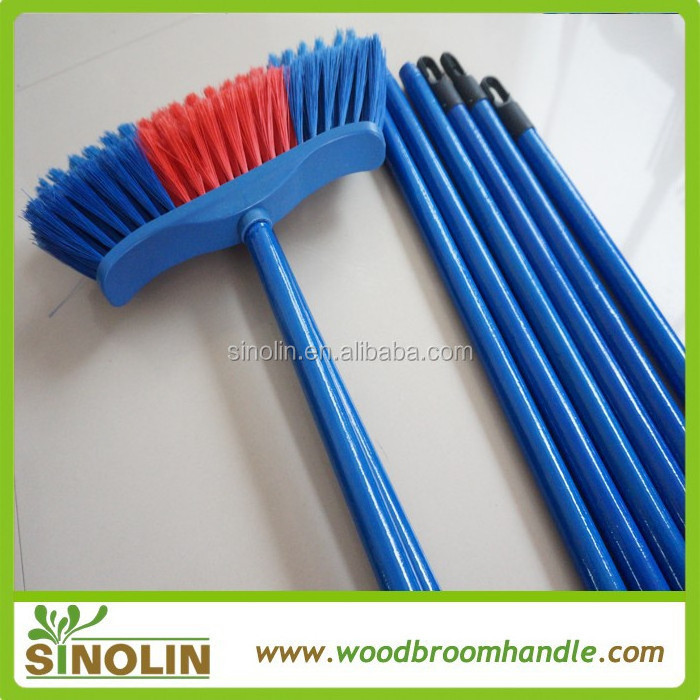 Automatic machine making PVC coated round wooden stick for mop with blue black 8' oak wood handle broom 48 inch cotton dust 25mm