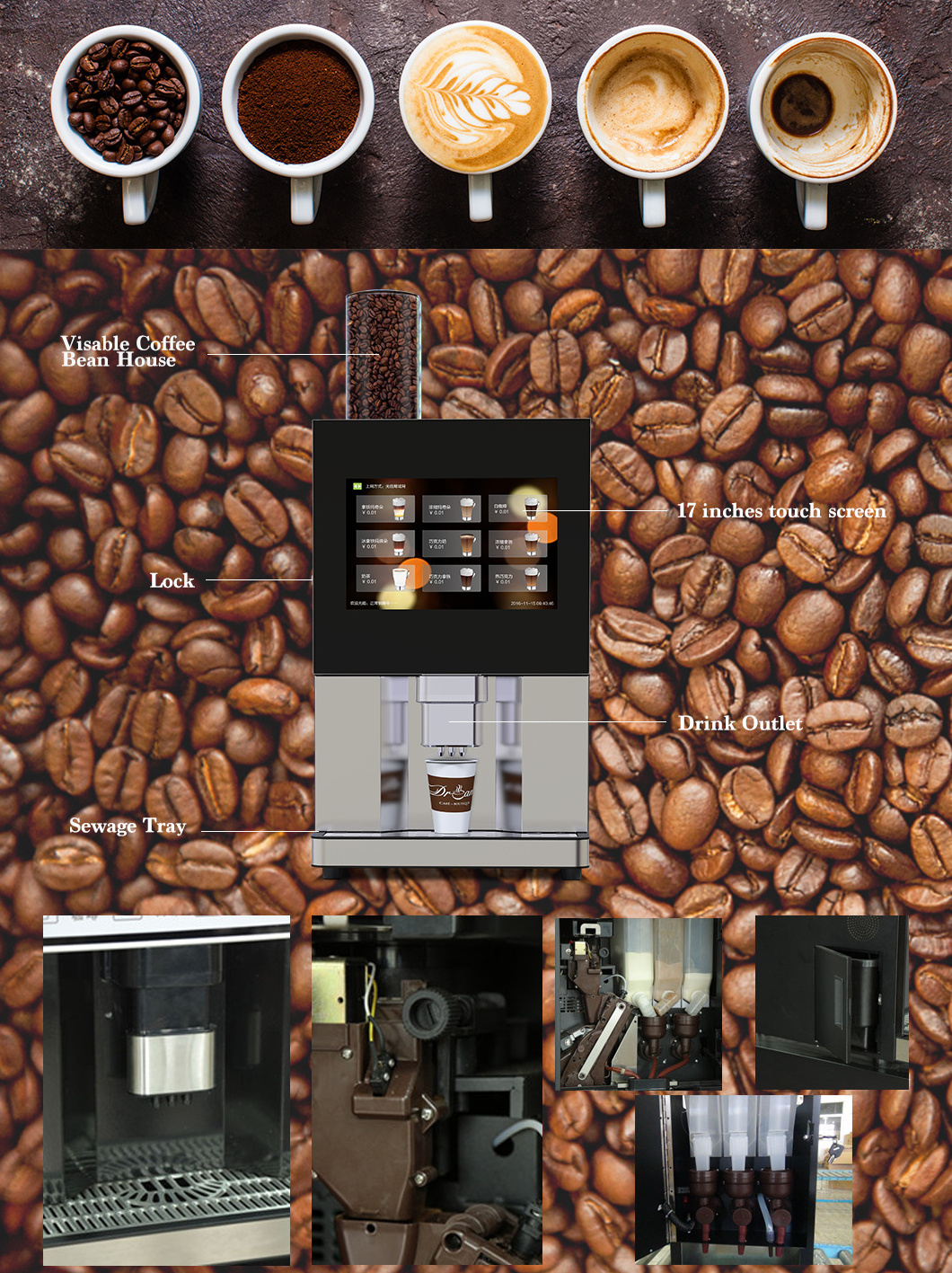 Bean Coffee Self Service Hot Chocolate Table Coffee Vending Machine Fully Automatic Manufacturers