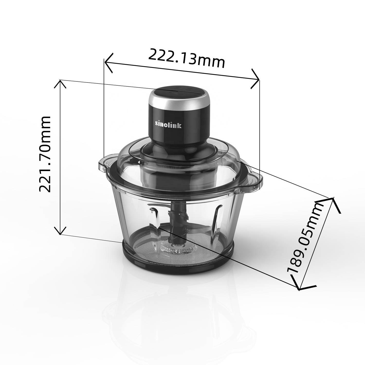 2L glass food chopper kitchen appliance with double layer blade