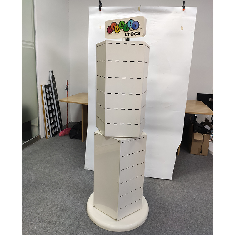 Floor-To-Floor Floor Standing Acrylic Shoes Display Rack With Hooks