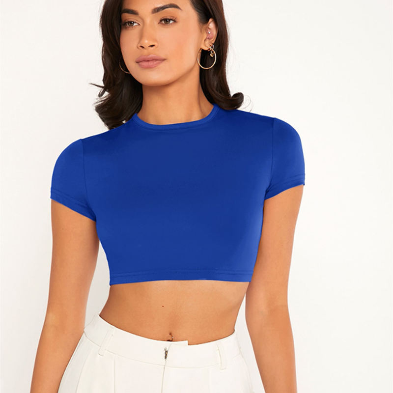 Customized Solid color Mockneck Crop Top Fitted BambooT shirt made with soft & breathable eco bamboo jersey fabrics in printing