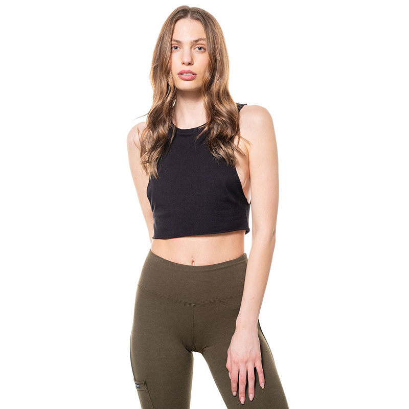 Customized relaxed fit round neck Bamboo Muscle crop top vest raw edge hemline raw armholes made from soft bamboo jersey fabrics