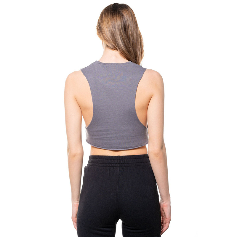 Customized relaxed fit round neck Bamboo Muscle crop top vest raw edge hemline raw armholes made from soft bamboo jersey fabrics