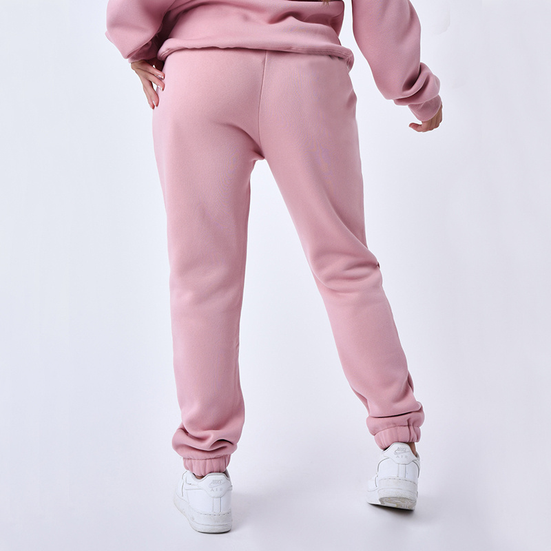 Custom Oversized hoodie jogger set for women with handwritten embroidery logo on the chest and kangaroo pocket and drawstring