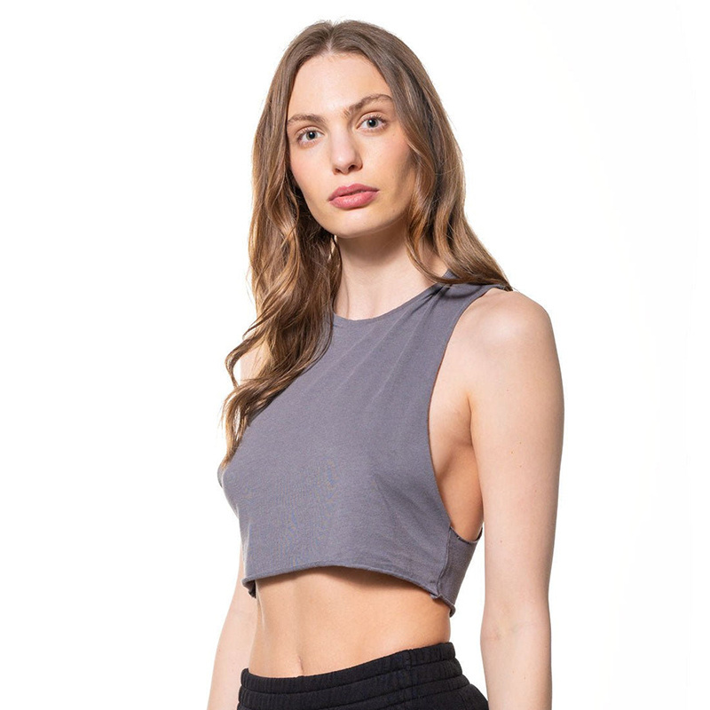 Customized relaxed fit round neck Bamboo Muscle crop top vest raw edge hemline raw armholes made from soft bamboo jersey fabrics