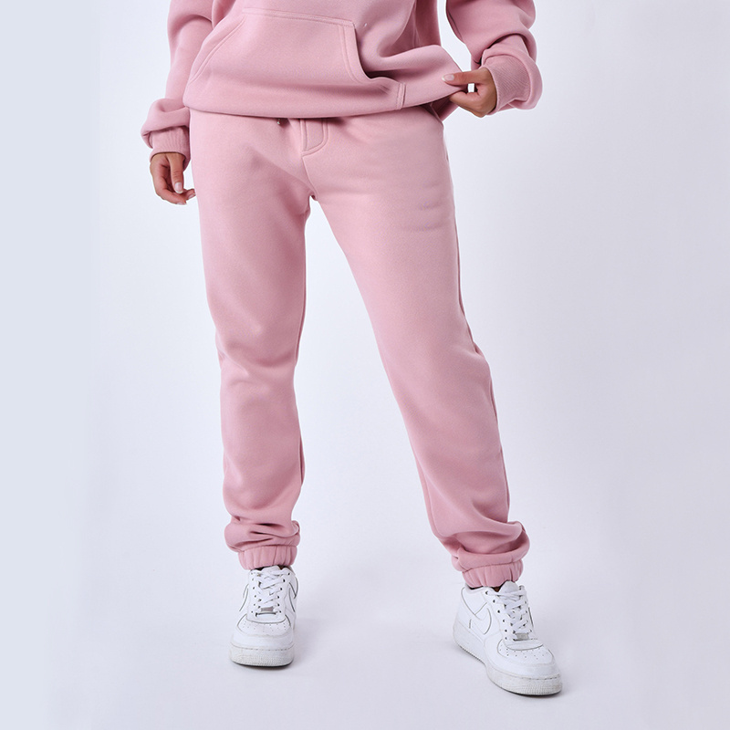 Custom Oversized hoodie jogger set for women with handwritten embroidery logo on the chest and kangaroo pocket and drawstring