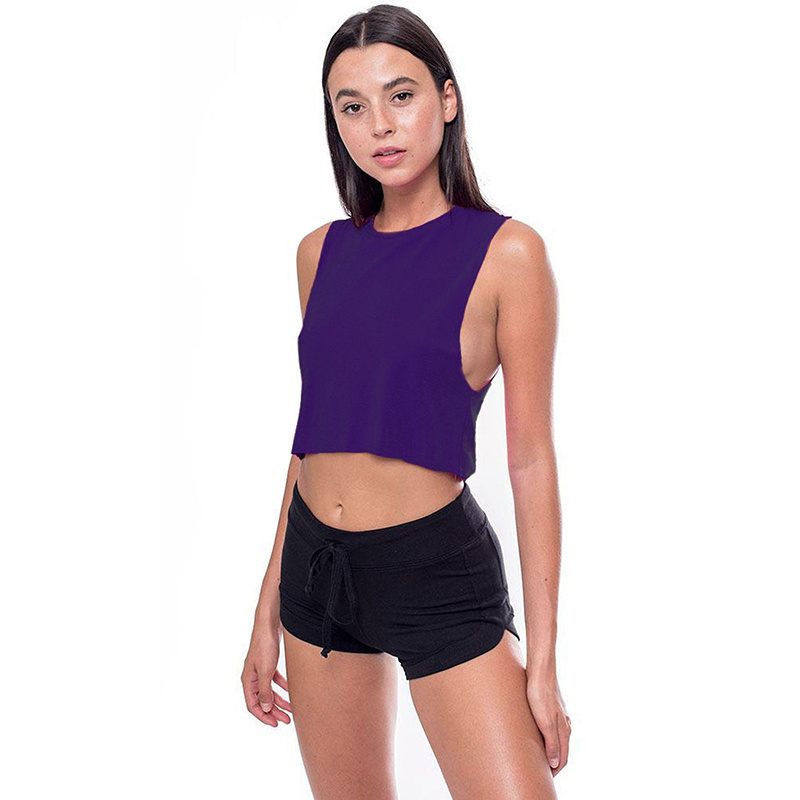 Customized relaxed fit round neck Bamboo Muscle crop top vest raw edge hemline raw armholes made from soft bamboo jersey fabrics