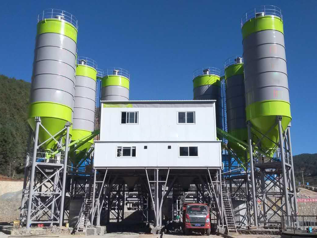 Official Manufacturer HZS180R 150 m3/h Concrete Batching Plant With 4 Units Aggregate Storage Hopper