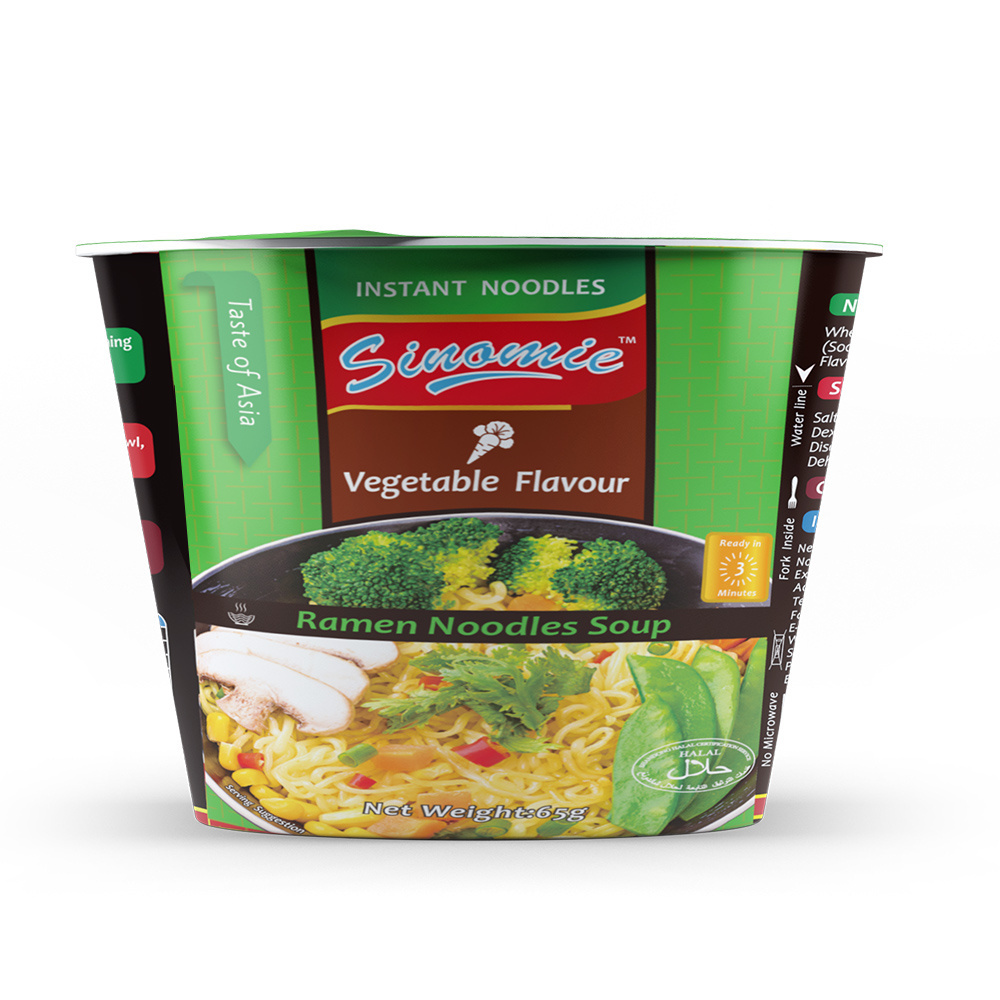 SINOMIE Brand Manufacturer Wholesale Private Label HALAL Ramen 3 Minutes Noodle Hot Pot Vegetable Flavor Instant Bowl Noodles