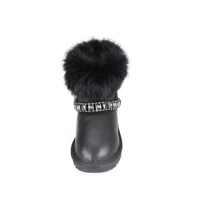 Popular waterproof rhinestone luxury fur suede real leather winter sheepskin kids snow boots for children