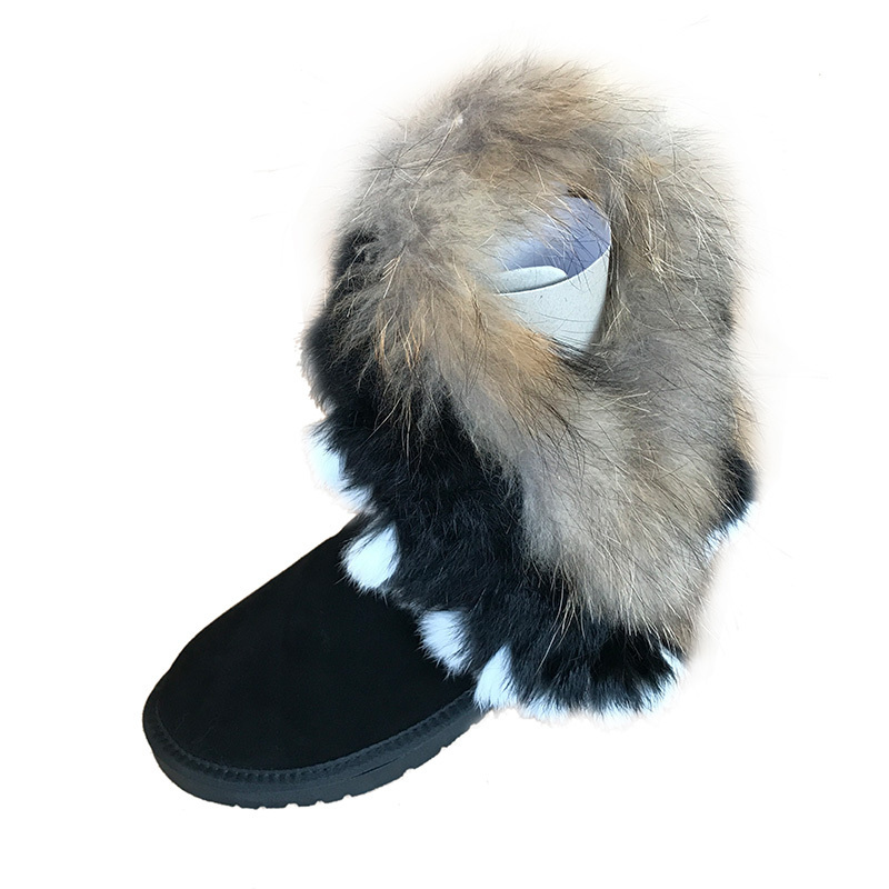 Cheap raccoon fur real leather EVA double face sheepskin ladies winter snow boots