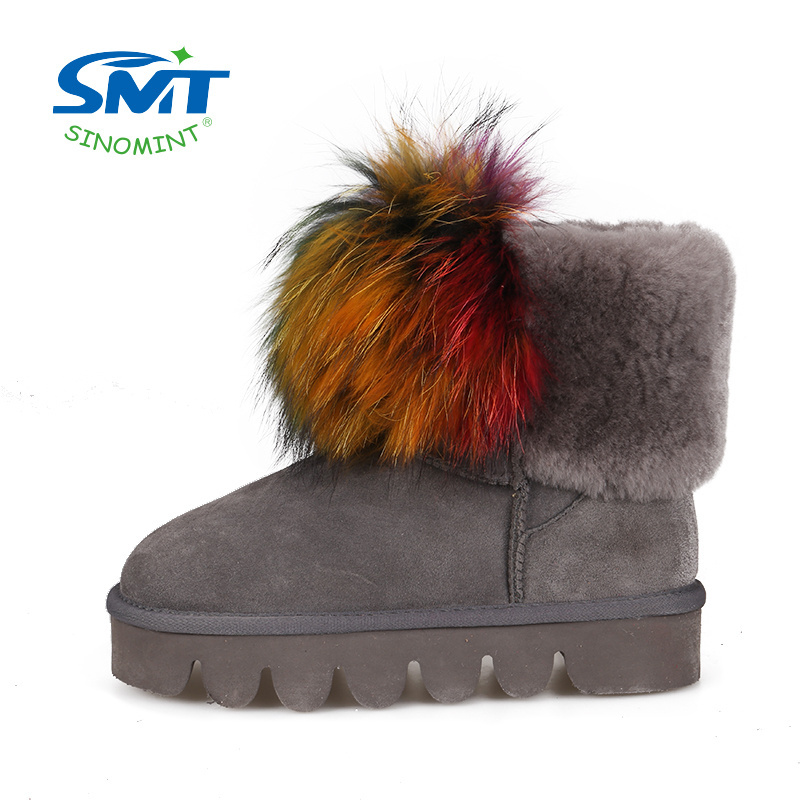 Factory direct cheap raccoon fur antislip sexy hairy women snow boots