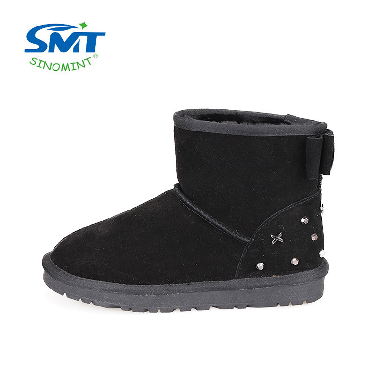 Good selling suede upper rhinestone ugh ankle girls women fur snow boots for winter