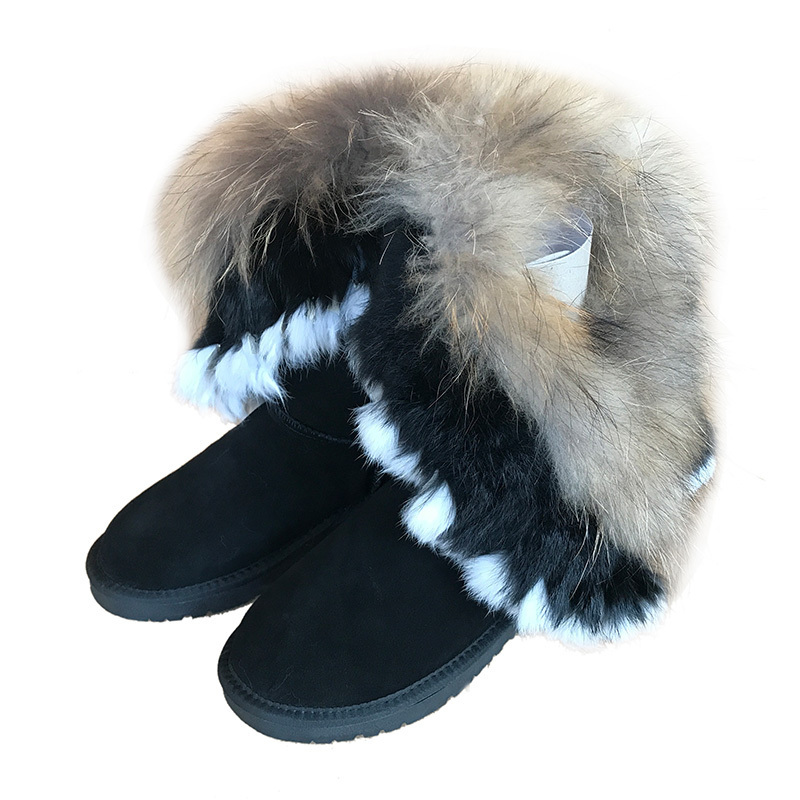 Cheap raccoon fur real leather EVA double face sheepskin ladies winter snow boots