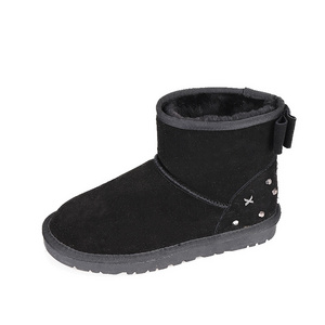 Good selling suede upper rhinestone ugh ankle girls women fur snow boots for winter