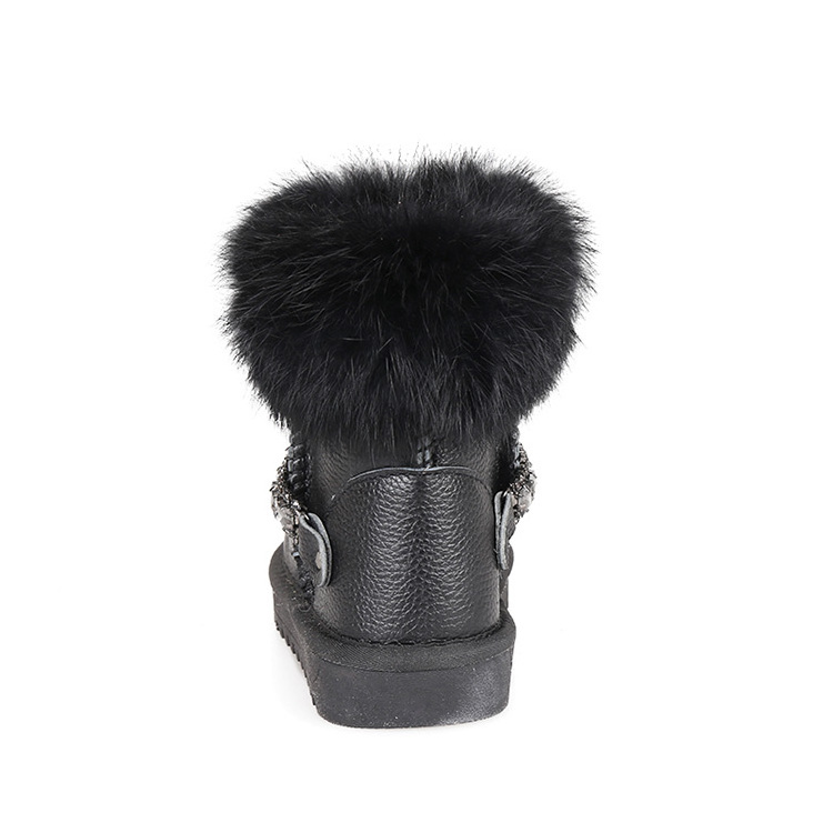 Popular waterproof rhinestone luxury fur suede real leather winter sheepskin kids snow boots for children