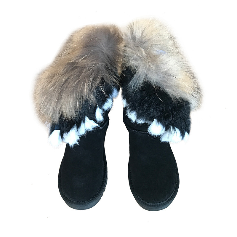 Cheap raccoon fur real leather EVA double face sheepskin ladies winter snow boots