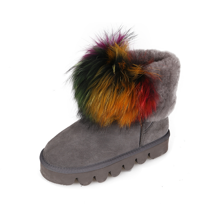 Factory direct cheap raccoon fur antislip sexy hairy women snow boots