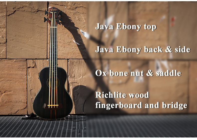 Aiersi brand Java Ebony electric hawaiian 30 inch U bass ukulele acoustic guitar with bag