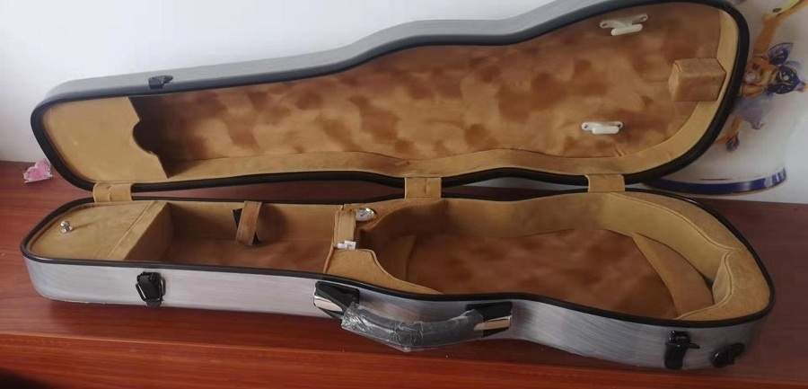 Factory Price high quality distressed coloured fiberglass triangle violin hard case Portable musical instrument case