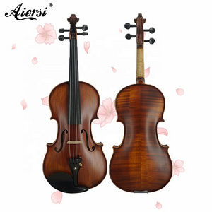 Aiersi brand Quality stringed instruments Handmade Varnished Satin Brown Violin for sale Carved Solid Spruce Nice flame maple