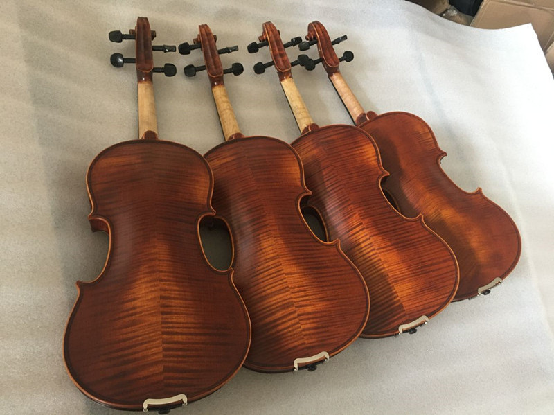 Aiersi brand Quality stringed instruments Handmade Varnished Satin Brown Violin for sale Carved Solid Spruce Nice flame maple