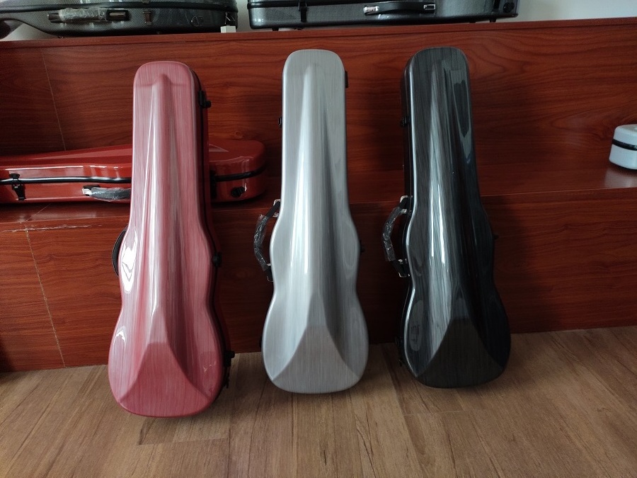 Factory Price high quality distressed coloured fiberglass triangle violin hard case Portable musical instrument case