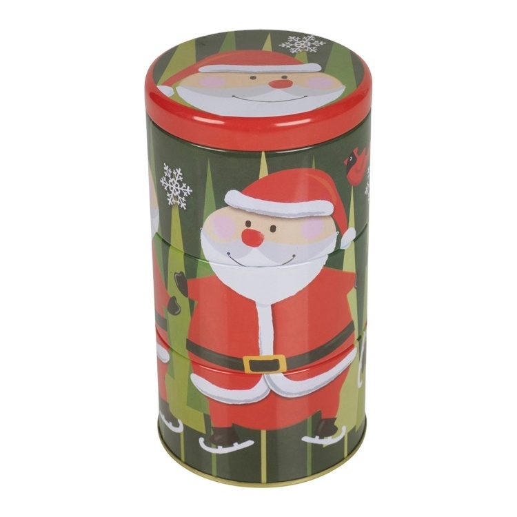 Oem 3 In 1 Cookie Tin Containers Wholesale Cute Christmas Tins