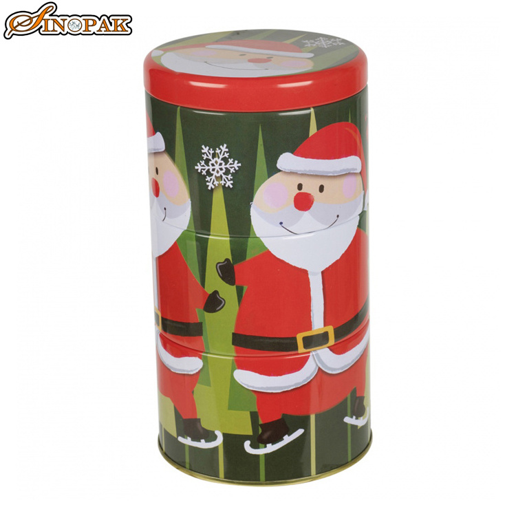 Oem 3 In 1 Cookie Tin Containers Wholesale Cute Christmas Tins