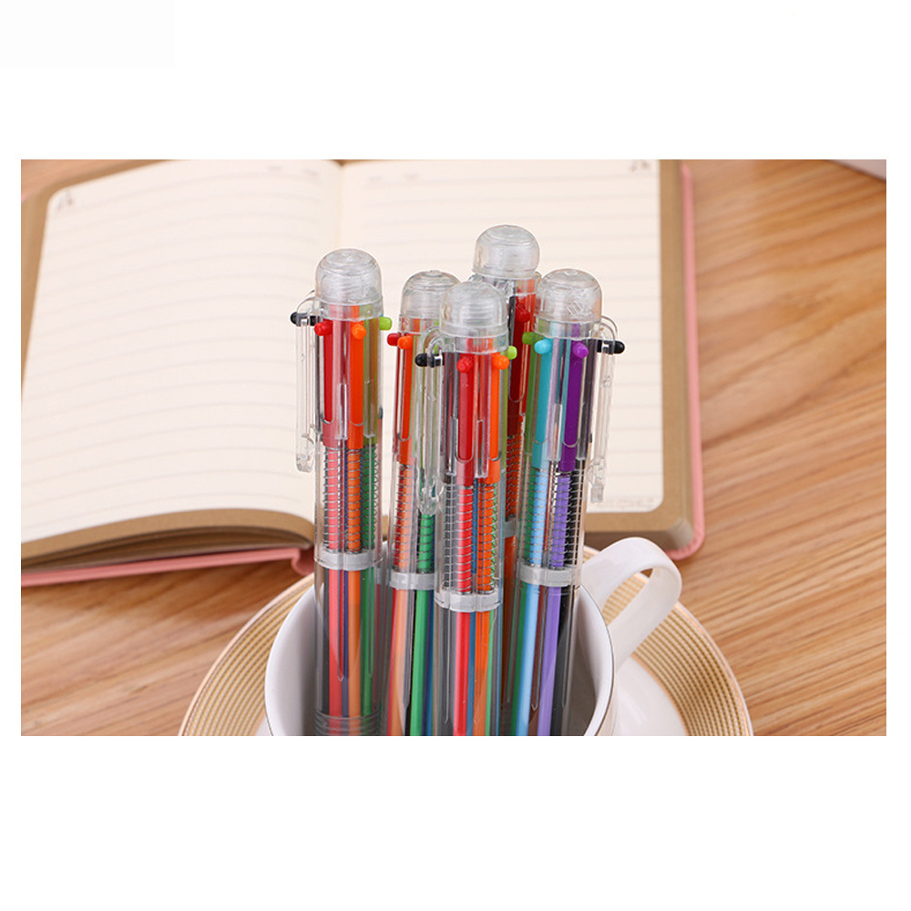 Hot sell Multicolor Ballpoint Pens 6-in-1 Retractable Ballpoint Pens 6 Color 0.5 mm Shuttle Pens