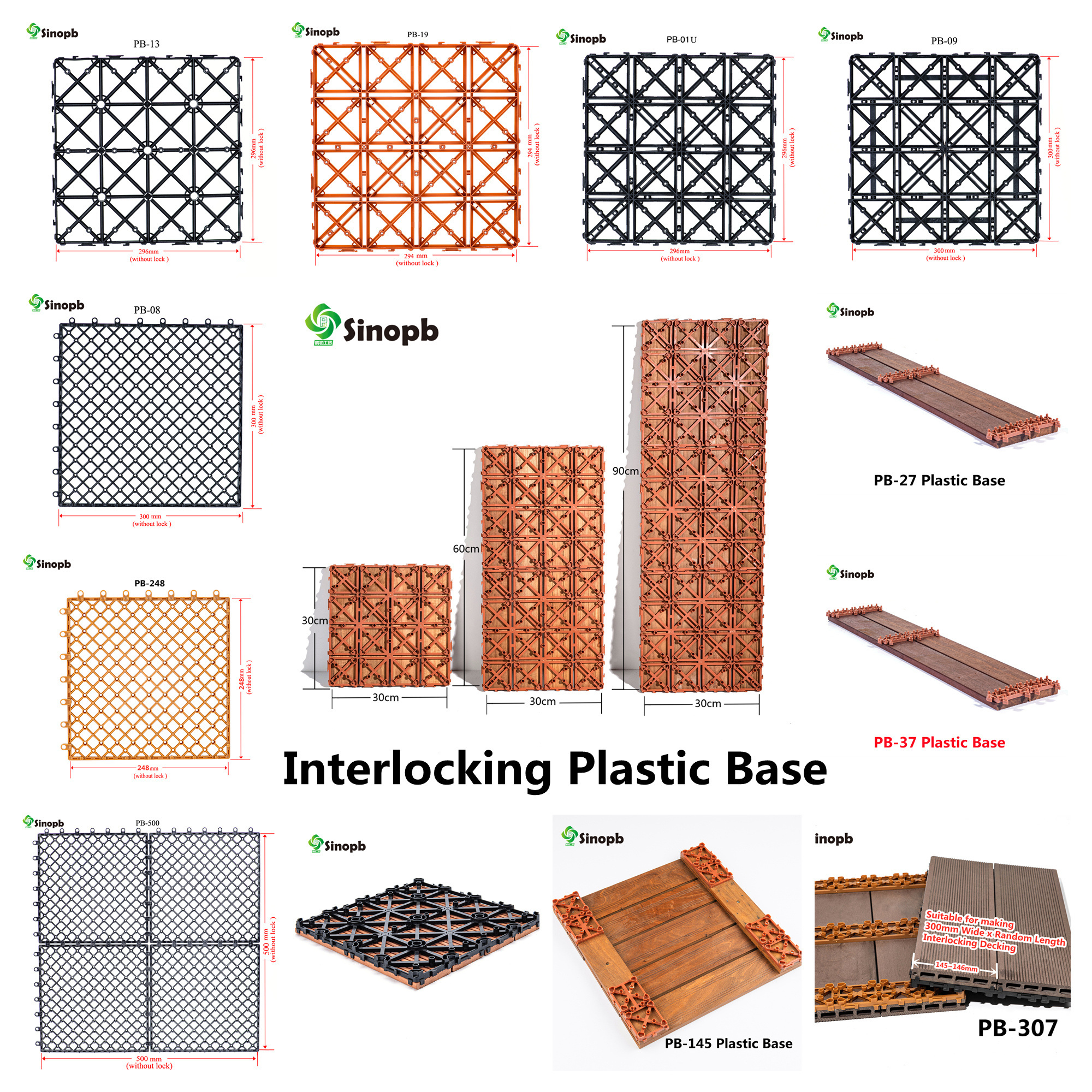 500*500mm wear-resistant plastic grid, Interlocking PP plastic mat,  PP plastic base for decking tiles