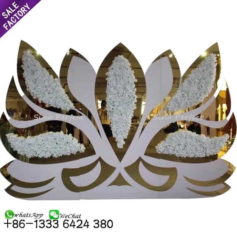 Sinoperfect Decoration Romantic Wedding Details Design Acrylic Pvc Gold Frame Event Wedding Panel Stage Backdrop For Rental