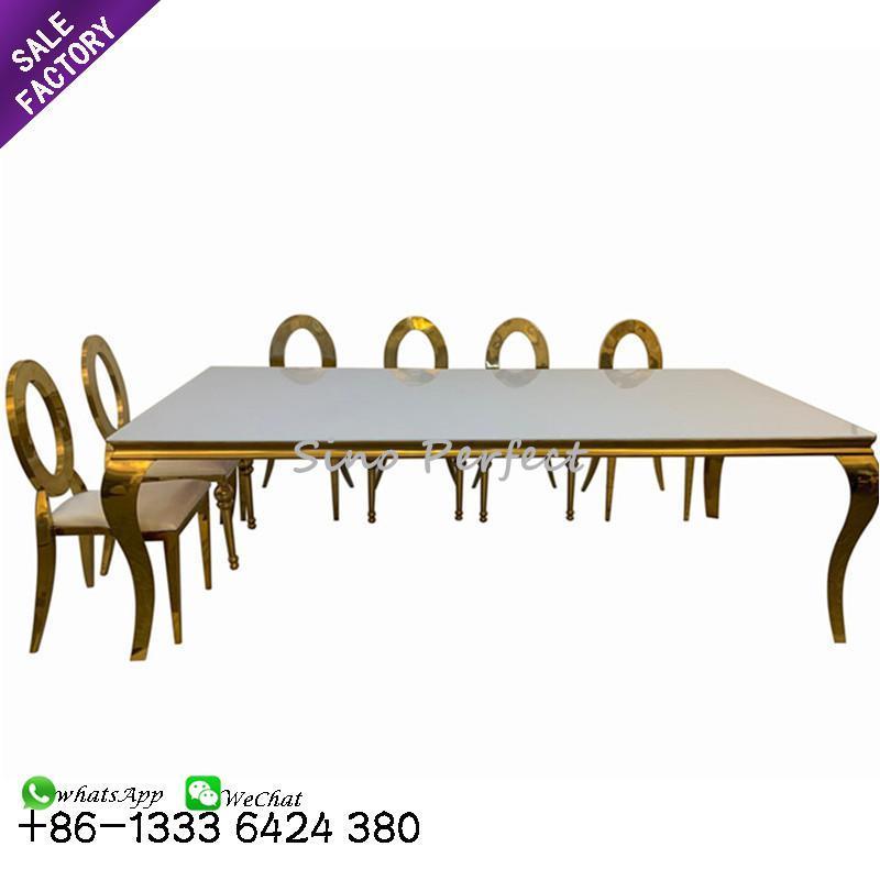 Gold Stainless Steel Frame Black Mirror Glass Top Wedding Table 12 People Dinning Chairs Sets For Wedding