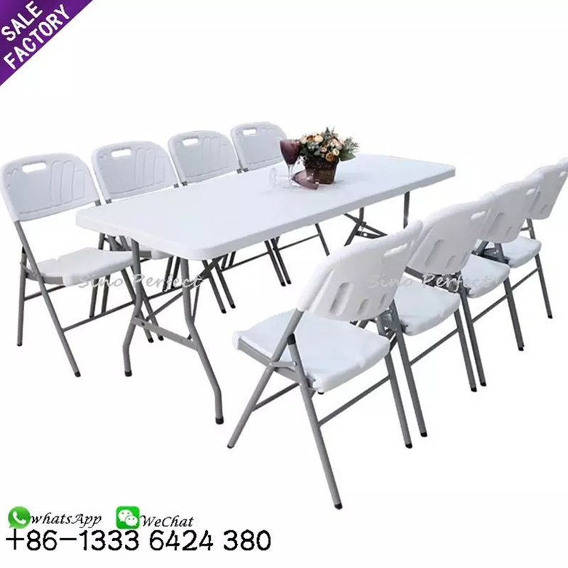 Sino Perfect Plastic White Portable Folding Table Round Used For Banquet Outdoor Wedding Folding Tables 6 Ft Table