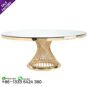 Sinoperfect Furniture White Tempered Modern Luxury Glass Gold Legs Stainless Steel Round Dinning Wedding Event Table