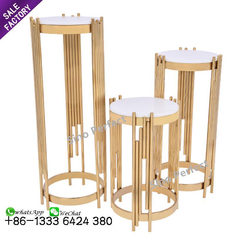 Sinoperfect Discount Gold Plinths Glass Round Cake Table Stainless Steel Cake Tables For Wedding Party Events Banquet