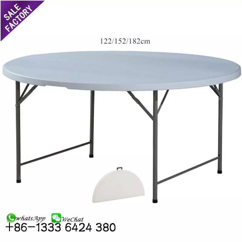 Sino Perfect 6Ft Portable White Plastic Folding Foldable Table Wedding Banquet Party Events Outdoor Round Tables Fold Table Set